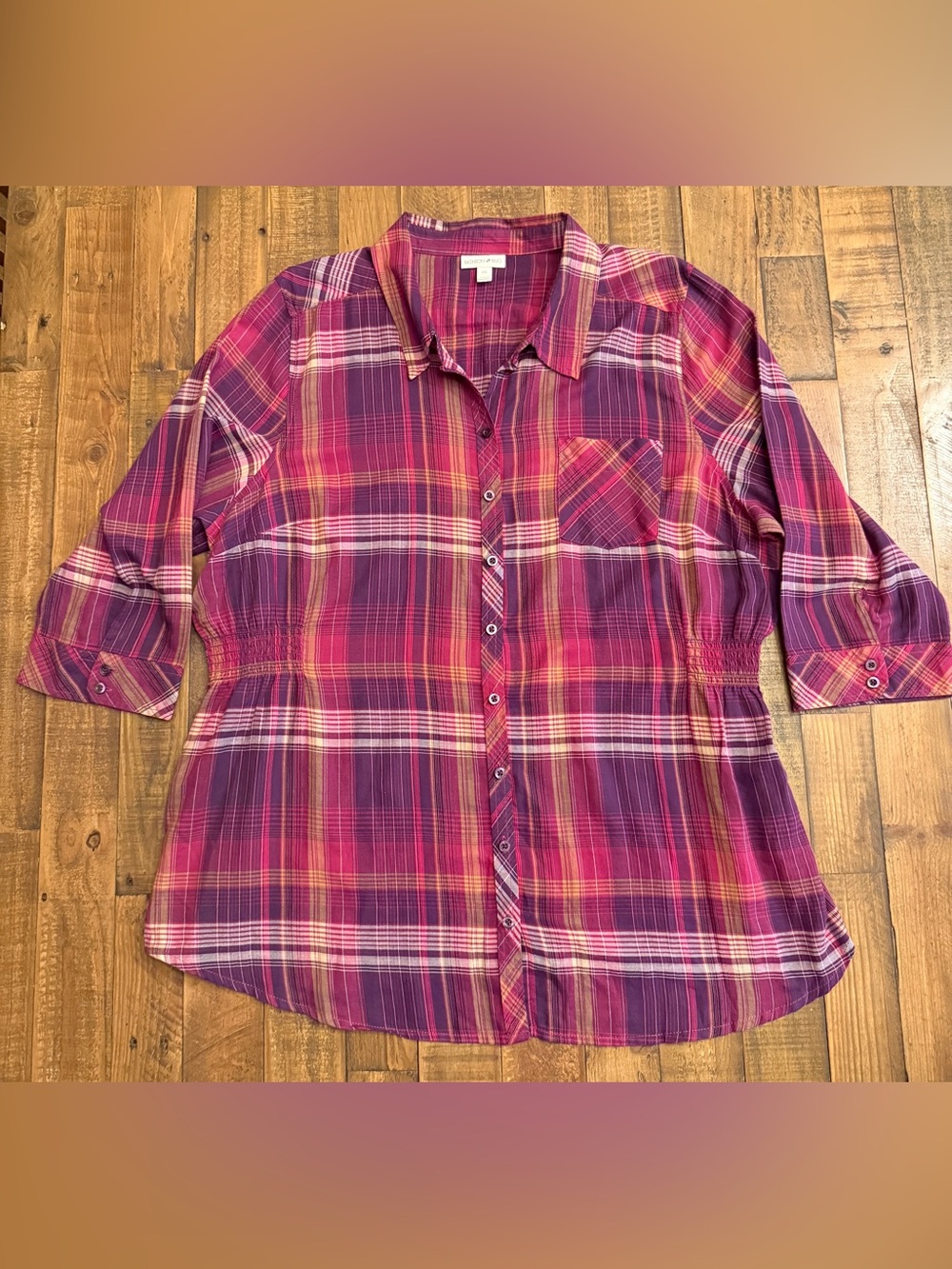 Fashion Bug Pink and Purple Plaid Shirt